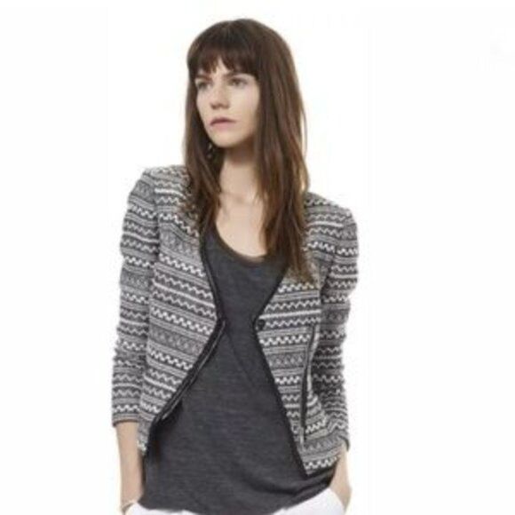 Rebecca Taylor Blazer Femme Fancy Tweed Crop Jacket Black White Size 4 - Picture 5 of 16